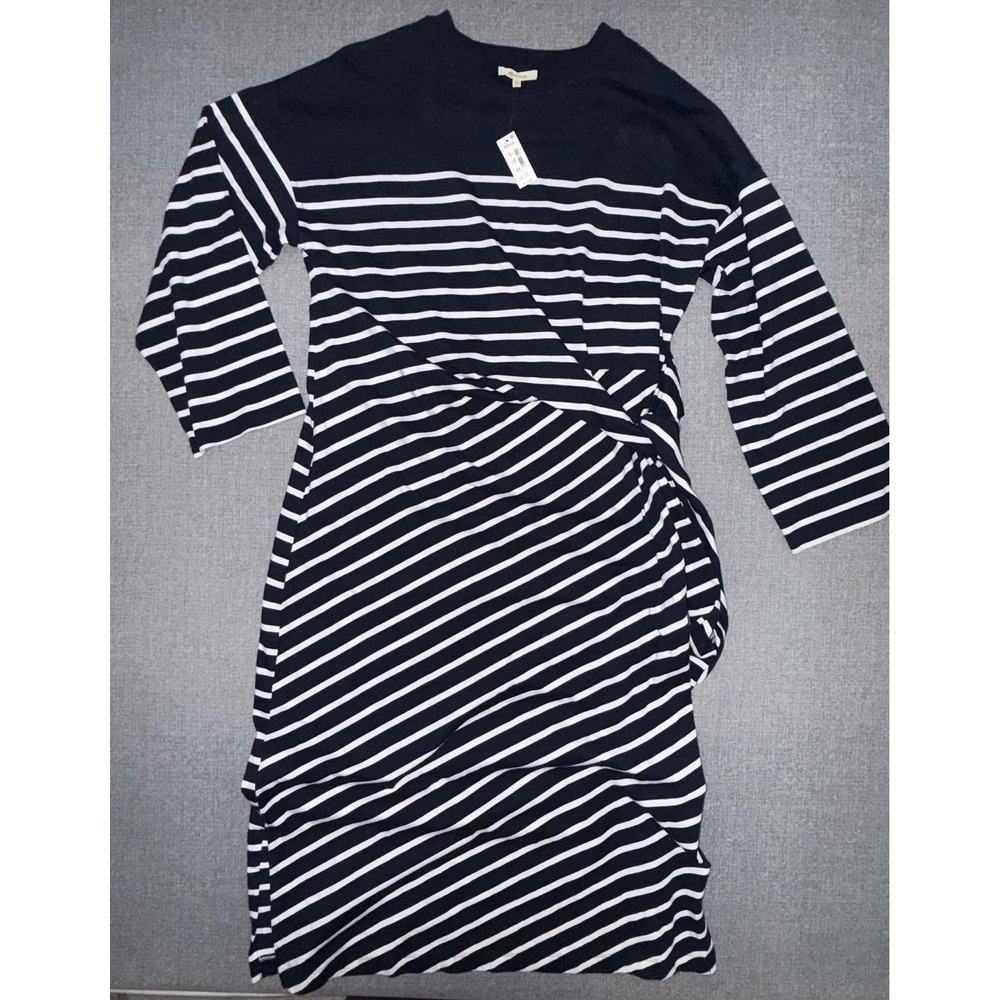 $119‎ NWT Madewell XL Wrap Midi Dress Navy White Striped Long Sleeve Side Tie